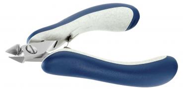Das Bild zeigt eine Nagel- oder Klauenschneider, der aus Metall und ergonomischen, blauen Griffen besteht. Die Klingen sind scharf und geformt, um präzise Schnitte zu ermöglichen.