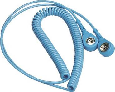 The image shows a black, coiled cable with two ear plugs. It is stiff and spiral-shaped, correctly intended for connection to audio devices.