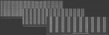The image displays an arrangement of vertical lines and dots in multiple rows on a dark background. The structure appears symmetrical and precise, possibly a pattern or a graphic for visual data.