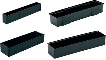The image shows a long, rectangular container in black color. It has a flat shape and is divided into three equal sections, which, however, have no visible separations.