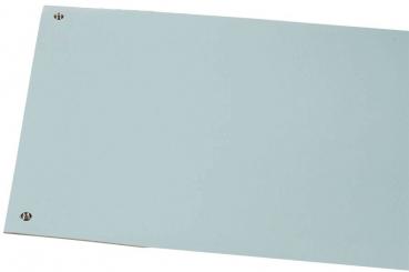 The image shows a rectangular, flat object in a light shade, possibly green or blue. It has metallic brackets in two corners for mounting purposes.