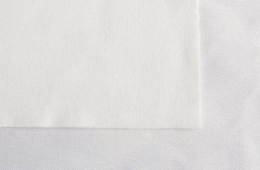 The image shows two white fabric surfaces. One has a smooth surface, the other is slightly textured. They are lying next to each other on a light background.