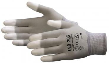 The image shows a pair of gray work gloves with white fingertips. The gloves are displayed against a white background and appear flexible and well-fitting.