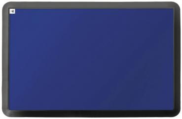 The image displays a flat, rectangular screen with a flush, black frame. The screen features a uniform, deep blue color field with no visible content or text.