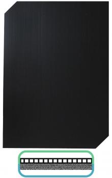 The image displays a black, smooth sheet with a slightly textured surface. Below is a green frame featuring a pattern and a sort of stripe.