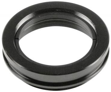 Das Bild zeigt einen schwarzen, runden O-Ring mit einer mittleren Öffnung. Die Kanten sind glatt, und das Material wirkt stabil. Es könnte Teil eines mechanischen Systems sein.