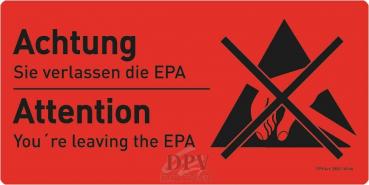 The image shows a rectangular, red sign with black lettering. At the top it says 