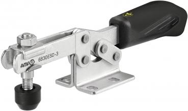 The image shows a sturdy, silver lever mechanism with a black handle. At one end, there is a round, black attachment, while the other end has a mounting.