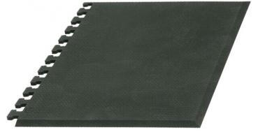 The image displays a rectangular, foam-like mat in dark green. On one side, the corners have jagged connections to join multiple mats together. The surface is slightly textured.