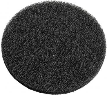 The image displays a round, black foam surface. It has an irregular, textured texture that resembles a fine mesh or a spongy surface.