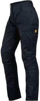 Das Bild zeigt eine schwarze Arbeits- oder Cargo-Hose. Sie hat mehrere Taschen, eine bequeme Passform und ist robust gestaltet, ideal für praktische Einsätze und Outdoor-Aktivitäten.