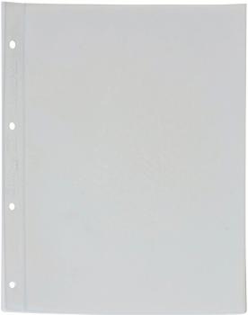 The image shows an empty, transparent clear sheet, rectangular and with holes on the left side for filing in a binder. The surface is smooth and colorless.