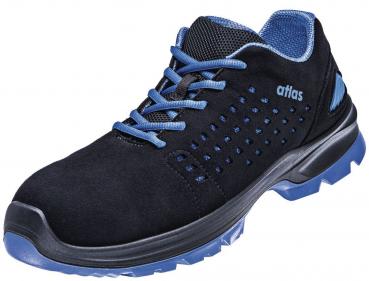 The shoe is a fashionable, black sneaker made of soft material with blue accents and a non-slip sole. It features a lace-up front and is breathable.