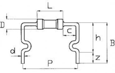 The image displays a technical drawing of a profile. Various dimensions are indicated: L (length), B (width), h (height), d, and z, as well as a central connection (c) and a structure with curved lines.