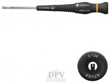The image displays a screwdriver with a non-insulated handle. The handle is black with yellow accents. Below, a description of the screw head is visible, also in black.