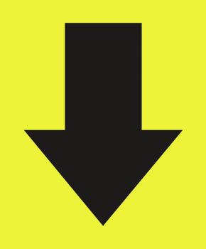 The image shows a large, black arrow pointing downward on a brightly yellow background. The contrast emphasizes the direction of the arrow.