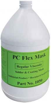 Das Bild zeigt einen großen, weißen Kunststoffbehälter mit einem grünen Etikett. Auf dem Etikett steht ?PC Flex Mask? und ?Regelmäßige Viskosität?. Es ist ein industrielles Produkt.