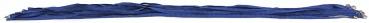 The image shows a long piece of blue, fringed fabric or cord, arranged flat and horizontally. The edges are irregular and slightly frayed.
