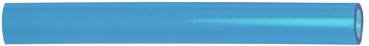 The image shows a long, cylindrical object in a bold, shiny blue. The surface is smooth and reflects light easily, creating a vibrant shine.