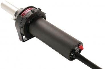 The image shows a black, cylindrical device with a metallic end. It has a switch in shades of red and a connection cable. It appears sturdy and could be part of a technical setup.