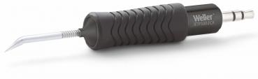 Das Bild zeigt einen Lötkolben mit einem schwarzen, ergonomischen Griff, der rutschfest ist. Die Spitze ist dünn und metallisch, ideal für präzises Löten.