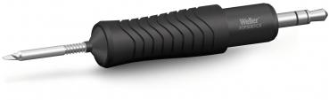 The image shows a screwdriver with a black, ridged handle and a metal blade. The handle fits comfortably in the hand and has a slim shape.