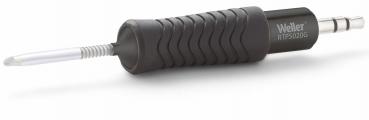 The image shows a black, non-slip screwdriver with a long, slender, metallic head. The handle is ergonomically designed and has a grippy surface.