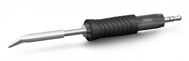 The image shows a soldering iron with a narrow, pointed metal spike. The handle is black with non-slip grooves. The spike is silver and slightly curved forward.
