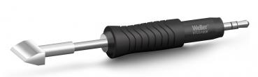 The image shows a soldering tip replacement attachment. It has a silver, pointed tip and a black rubberized handle with grooves for better grip. The tip is flat and angled.
