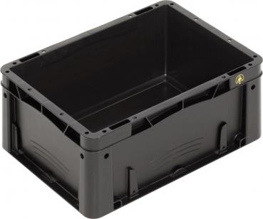 It is a rectangular, black plastic box. It has grippy side walls and an open top. The corners are rounded, and the structure appears stable and lightweight.
