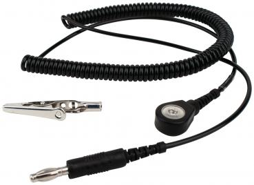 The image shows a spiral black cable with a clip that can be attached to fabric, and a round connector at the end. It is a technical accessory.