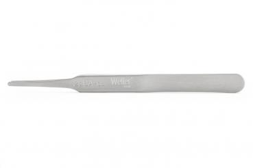 The image shows a long, narrow steel pin that tapers to a point at one end. It has a flat handle with a slight curve in the middle. The surface is metallic and shiny.