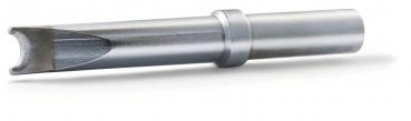 The image displays a silver tool shaped like a screwdriver tip. It features a broad, square head and a cylindrical body with an additional ring in the middle.