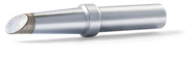 The image shows a metallic tool attachment. It is elongated with a round, flat tip and a central ring. The surface is smooth and shiny, made of silver metal.