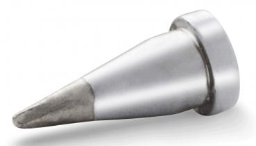 The image shows a conical, metallic object that is wider on one side and tapers to a point on the other. The surface is smooth and has a slightly shiny silver tone.