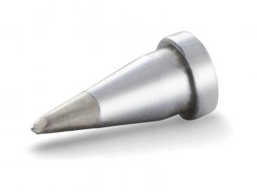 Das Bild zeigt einen metallischen spitzen Kegel, der an der Basis breiter ist und zum oberen Ende hin zuläuft. Die Oberfläche glänzt und reflektiert Licht, was ihm ein glattes Aussehen verleiht.