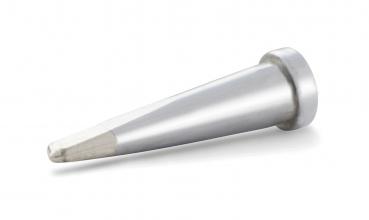 The image shows a tapered, silver metal object with a flat base on one side. The other side is narrow and pointed, suitable for precise applications.