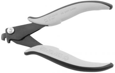 The image shows a pair of pliers with gray, ergonomic handles and a black opening. It has a simple, functional shape and is likely used for cutting or gripping.