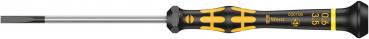 The image shows a screwdriver with a slim, long metal part and a handle-like, rubberized grip in black and yellow. The handle has an ergonomic shape for better grip.