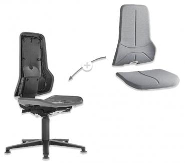 The image depicts an office chair with a detachable, padded seat and a backrest. The backrest is upright, while the seat is flat. Both parts are gray.