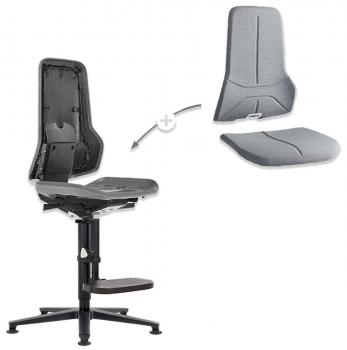 The image shows an ergonomic office chair with an adjustable seat and backrest. Part of the chair is depicted to illustrate the adjustment feature.