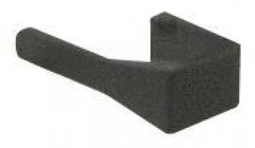 The image shows a black, rectangular object with a protruding, short rod. It has an L-shaped contour that resembles a hook or bracket.