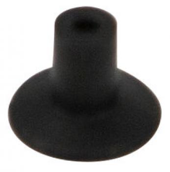 Das Bild zeigt einen schwarzen, trichterförmigen Gummistopfen. Die Oberfläche ist glatt, mit einem breiten, flachen Rand und einem schmaleren, aufrechten Teil in der Mitte.