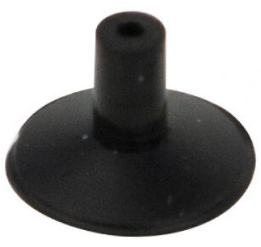 The image shows a small, round rubber plug in black, with a tall, cylindrical central post. The bottom is flat, and the top has a hole in the center.