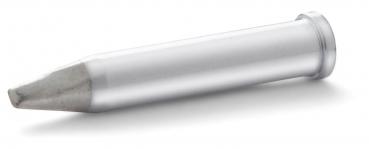 The image shows a metallic capsule with a pointed, gray tip. It has a cylindrical shape and is tilted on a white background. The surface is shiny.
