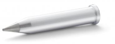 It is a shiny, slender cylinder with a pointed front and a wider, flat end. The surface appears metallic and smooth.