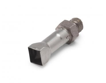 The image shows a metallic object with a square end and a cylindrical body. The surface is smooth and shiny, possibly made of stainless steel or a similar alloy.