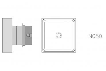 The image displays a technical drawing of a square object with a central opening. There is a side view and a label "N050". The lines are simple and clear.