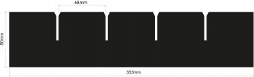 The image displays a black, rectangular area with a height of 30 mm and a width of 305 mm. At the top, there are five uniform notches, each 68 mm wide.