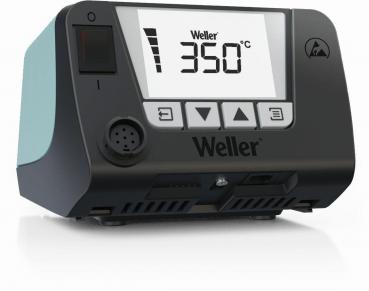 The image shows a black device with a digital display indicating a temperature of 350 °C. It has push buttons and a prominent 